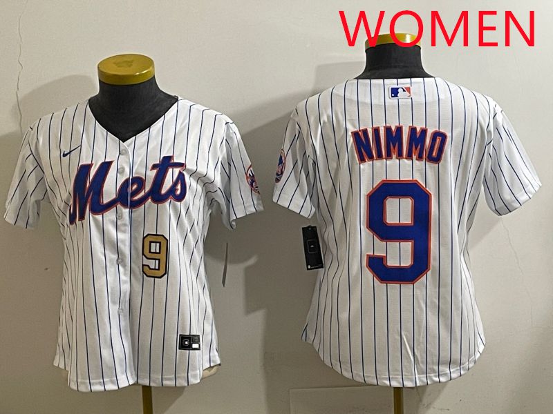 Women 2025 New York Mets #9 Nimmo White Stripe Game Nike MLB Jersey style 3